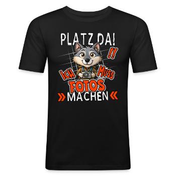 Make room! I need to take pictures funny wolf - Men's Slim Fit T-Shirt - black - Front - Nik (191cm)
