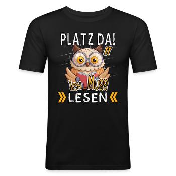 Make room! I Must Read Funny Owl - Men's Slim Fit T-Shirt - black - Front - Nik (191cm)