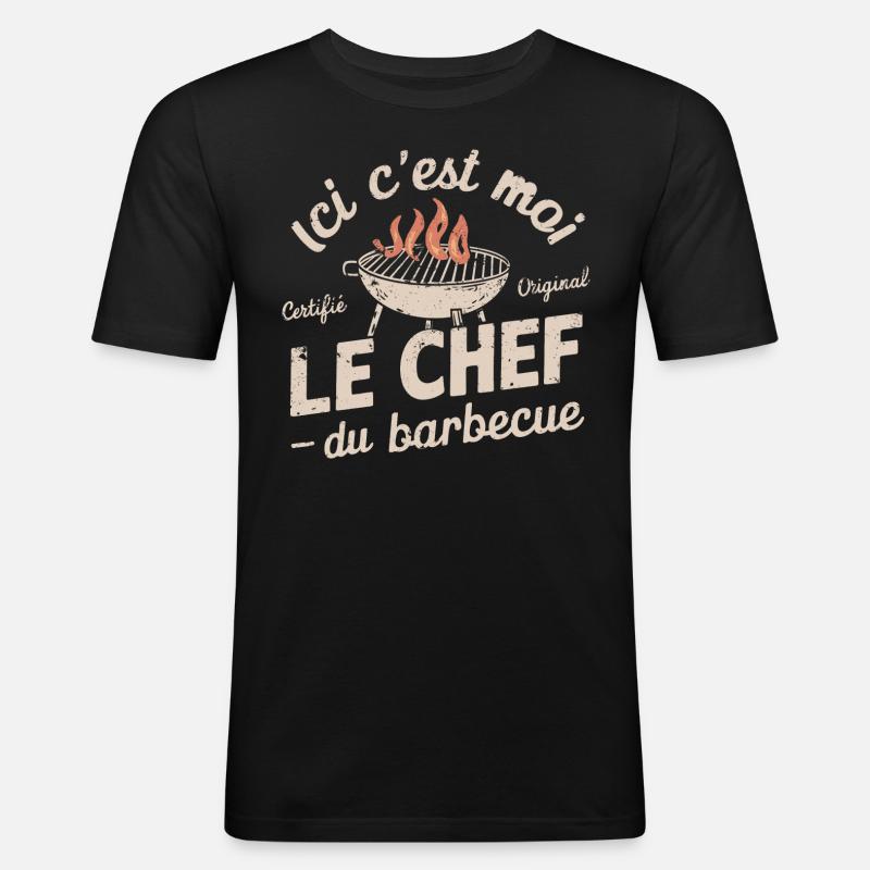 Der Grillchef - Männer Slim Fit T-Shirt - Schwarz