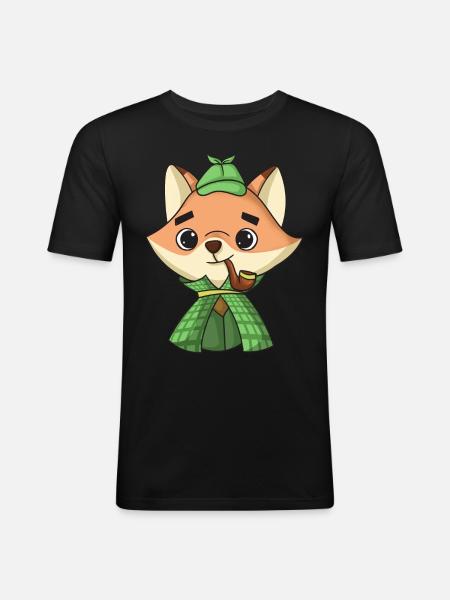 Fuchs-Detektiv - Männer Slim Fit T-Shirt - Schwarz
