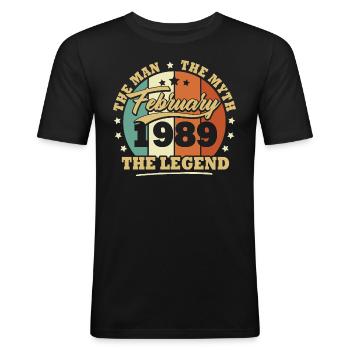 Février 1989, 34 Ans Anniversaire Homme femme - T-shirt près du corps Homme - noir - Devant - Nik (191cm)