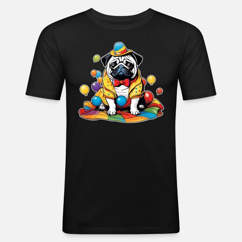 Niedlicher Mops mit Hut - Männer Slim Fit T-Shirt - Schwarz