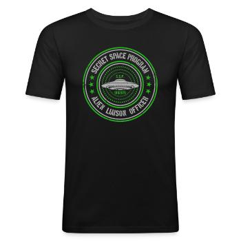 Programme spatial secret | Agent de liaison avec les étrangers UAP - T-shirt près du corps Homme - noir - Devant - Nik (191cm)