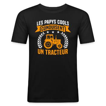 Les Papys Cools Conduisent Un Tracteur - T-shirt près du corps Homme - noir - Devant - Nik (191cm)