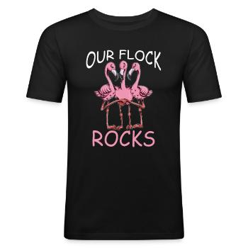 Pink Flamingo Costume Bird Our Flock Rocks - Men's Slim Fit T-Shirt - black - Front - Nik (191cm)