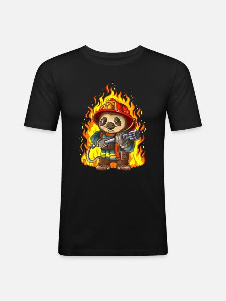 Heroic Brave Firefighter Sloth - Men's Slim Fit T-Shirt - black