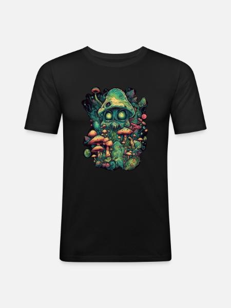 Trippy Alien - Männer Slim Fit T-Shirt - Schwarz