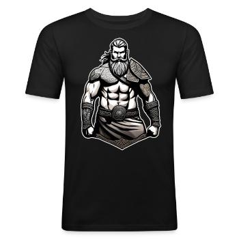 Stolzer Wikinger Krieger Germane - Männer Slim Fit T-Shirt - Schwarz - Vorne - Nik (191cm)