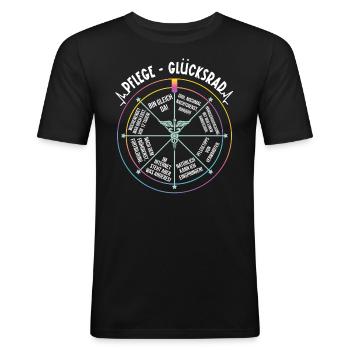 Pflege Glücksrad Pflegerin Krankenschwester Outfit - Männer Slim Fit T-Shirt - Schwarz - Vorne - Nik (191cm)