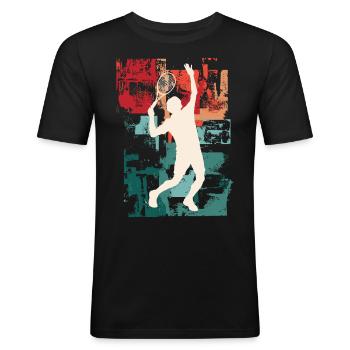 Tennis Tennisspieler Spieler Vintage Retro Bunt - Männer Slim Fit T-Shirt - Schwarz - Vorne - Nik (191cm)
