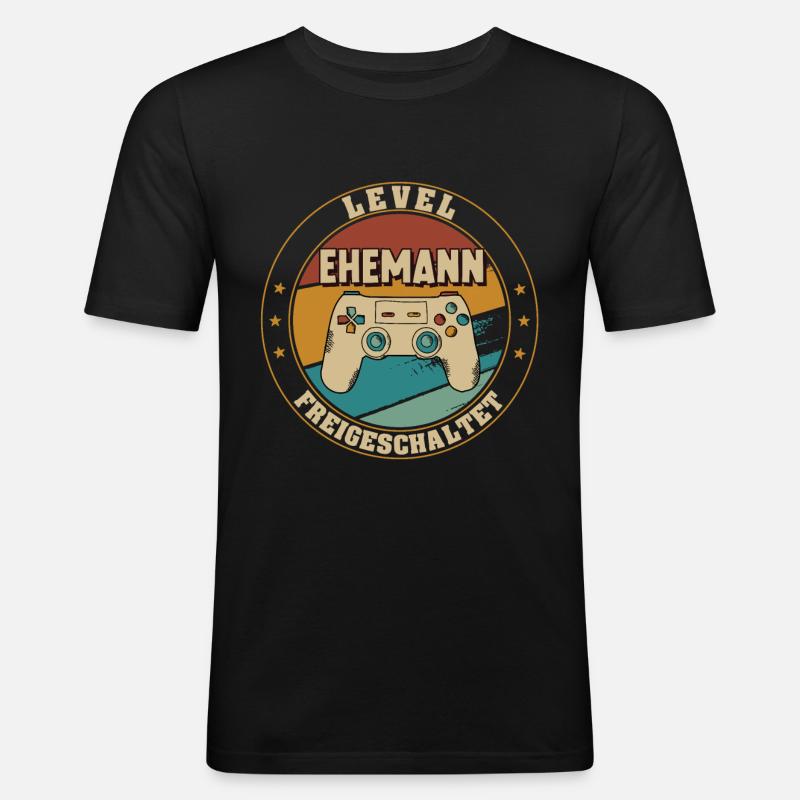 Level Ehemann Freigeschaltet Bräutigam - Männer Slim Fit T-Shirt - Schwarz