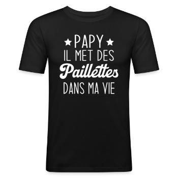 Papy il met des paillettes dans ma vie - T-shirt près du corps Homme - noir - Devant - Nik (191cm)