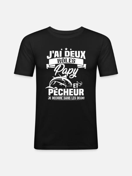 Papy Et pêcheur - T-shirt près du corps Homme - noir
