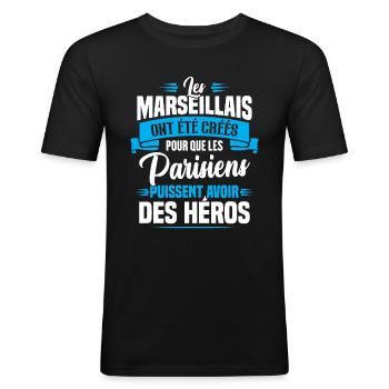 Les marseillais ont été créés pour les parisiens - T-shirt près du corps Homme - noir - Devant - Nik (191cm)