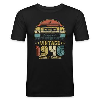 Vintage cassette 1946 - Men's Slim Fit T-Shirt - black - Front - Nik (191cm)