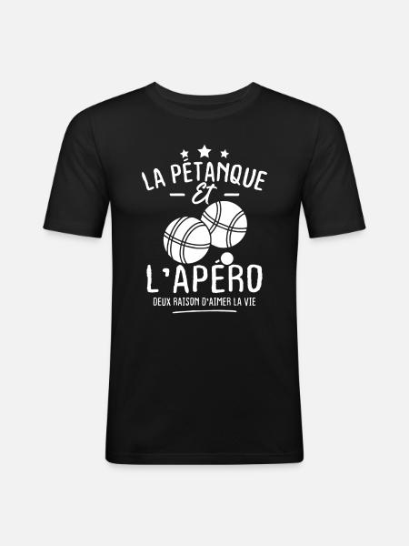 Pétanque et Apéro - T-shirt près du corps Homme - noir