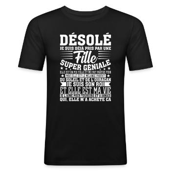 Je suis déjà pris par une fille super géniale - T-shirt près du corps Homme - noir - Devant - Nik (191cm)