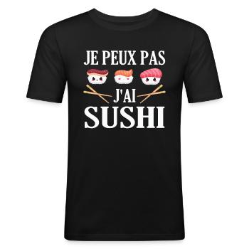Je peux pas J'ai Sushi humour cadeau - T-shirt près du corps Homme - noir - Devant - Nik (191cm)