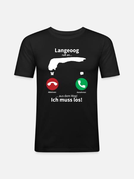 Langeoog Anruf - Männer Slim Fit T-Shirt - Schwarz