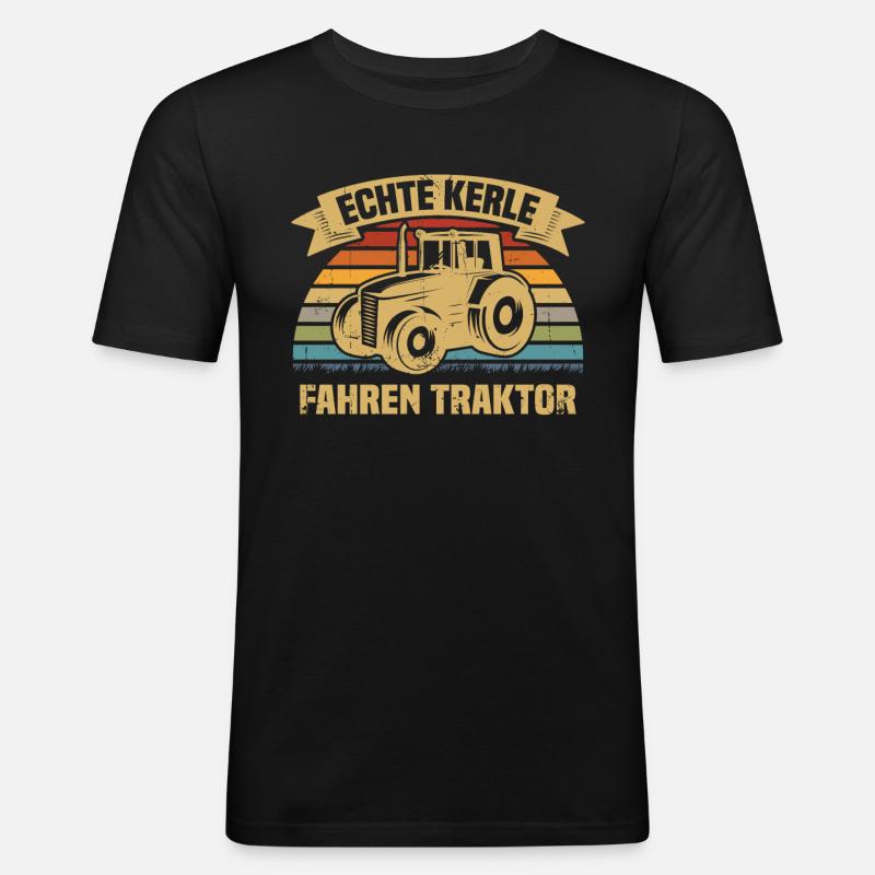 Echte Kerle fahren Traktor - Männer Slim Fit T-Shirt - Schwarz
