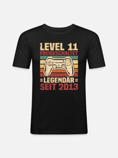 Level 11 freigeschaltet legendär seit 2013 - Männer Slim Fit T-Shirt - Schwarz