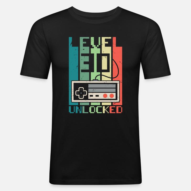 Level 30 freigeschaltet - Männer Slim Fit T-Shirt - Schwarz