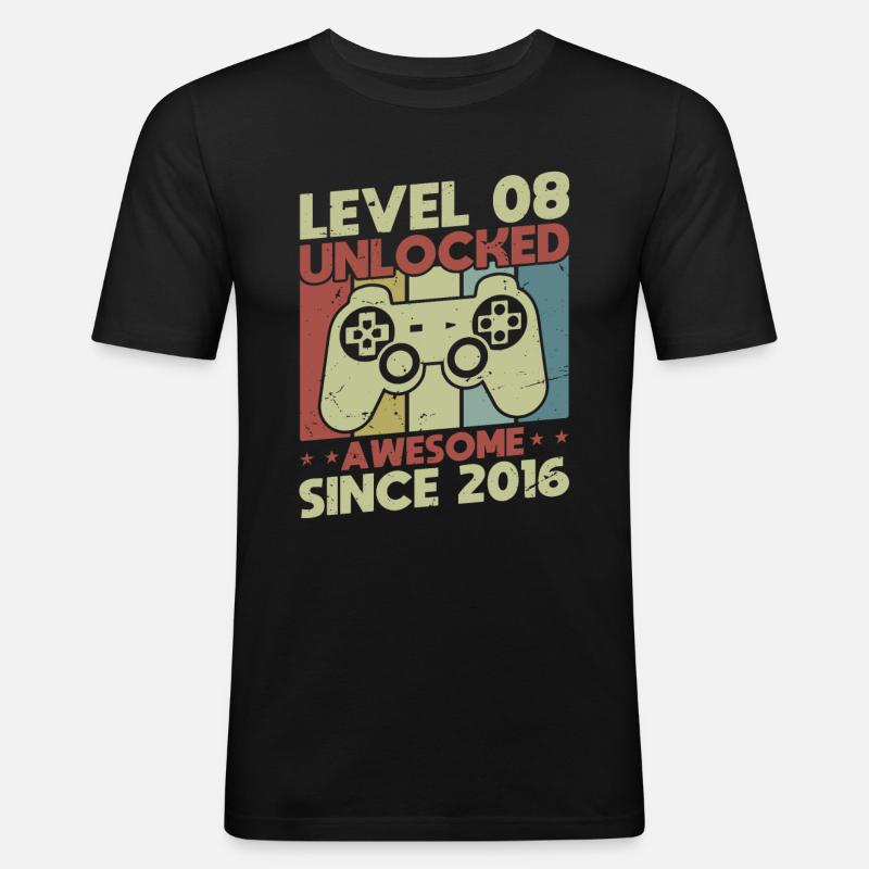 Level 8 freigeschaltet - Männer Slim Fit T-Shirt - Schwarz