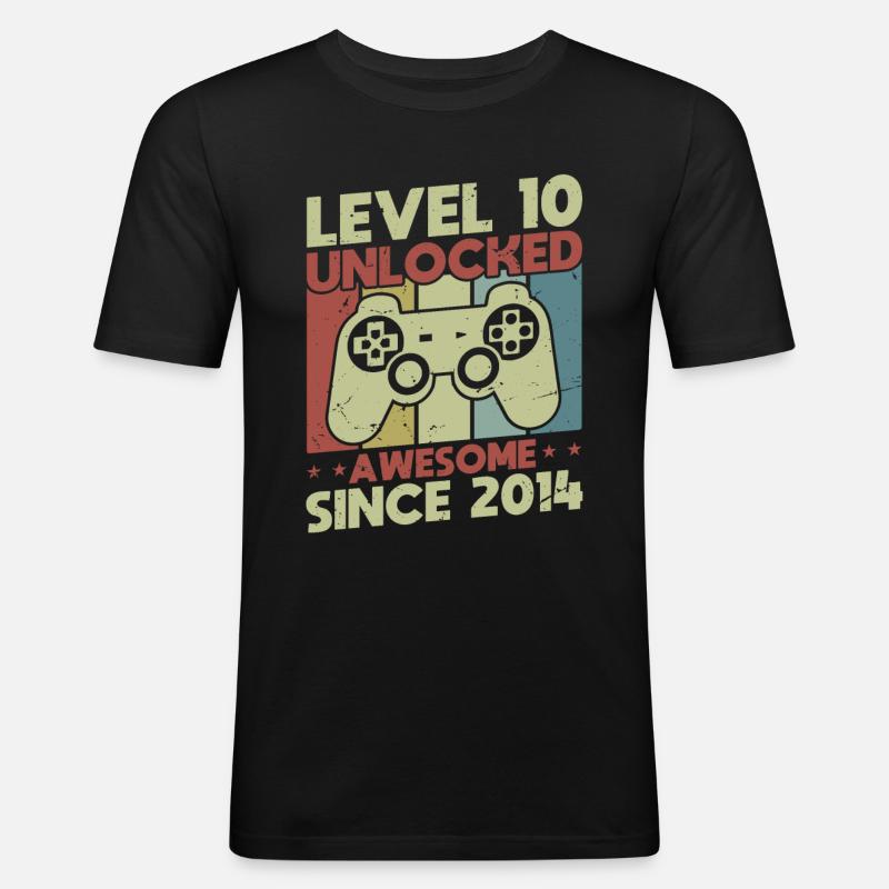 Level 10 freigeschaltet - Männer Slim Fit T-Shirt - Schwarz