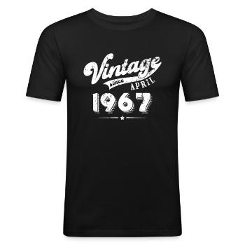 Vintage since April 1967 Geburtstag Geschenk - Männer Slim Fit T-Shirt - Schwarz - Vorne - Nik (191cm)