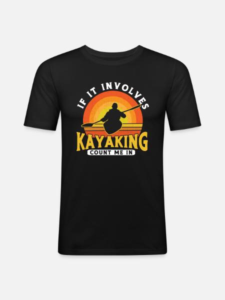 Kajak kajakroer Kano udendørs vandkajak - Herre Slim Fit T-Shirt - sort