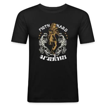 Muay Thai Traditional Sport Fighter Gift Idea - Männer Slim Fit T-Shirt - Schwarz - Vorne - Nik (191cm)