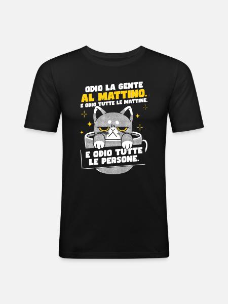 Morning Cat Coffee - Men's Slim Fit T-Shirt - black