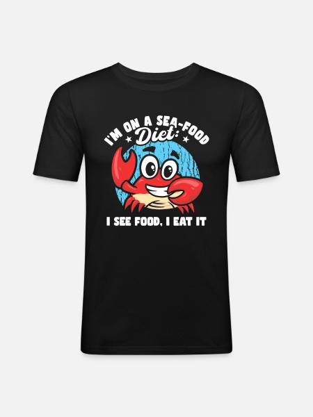 Ik ben op een sea food dieet Grappige vader grappen Cruise - Mannen slim fit T-shirt - zwart