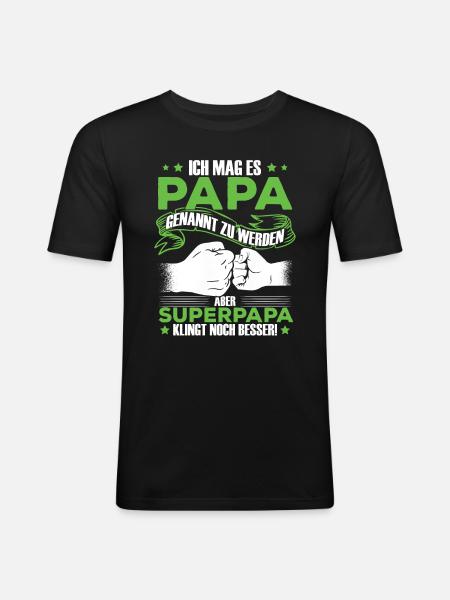 Papa Superpapa Sprüche - Männer Slim Fit T-Shirt - Schwarz