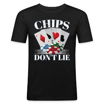 Chips lügen nicht - Männer Slim Fit T-Shirt - Schwarz - Vorne - Nik (191cm)