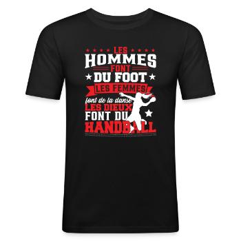 Handball Femmes Humour Hand Entraîneur - T-shirt près du corps Homme - noir - Devant - Nik (191cm)