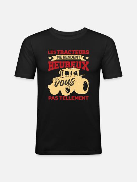 Les Tracteurs Me Rendent Heureux - T-shirt près du corps Homme - noir