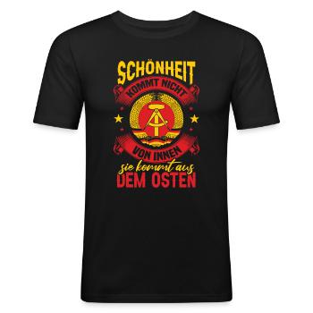 Schönheit Kommt Aus Dem Osten - Männer Slim Fit T-Shirt - Schwarz - Vorne - Nik (191cm)