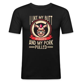 BBQ Pulled Pork Schwein Grill - Männer Slim Fit T-Shirt - Schwarz - Vorne - Nik (191cm)