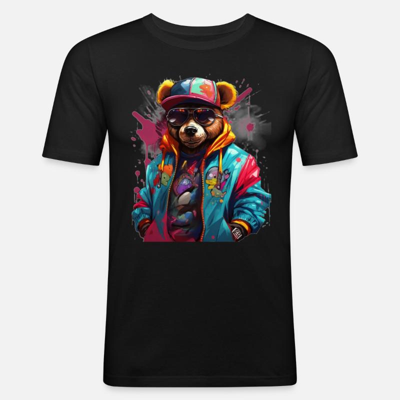 Teddybär - Männer Slim Fit T-Shirt - Schwarz