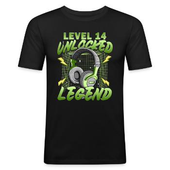 Level 14 Unlocked - Männer Slim Fit T-Shirt - Schwarz - Vorne - Nik (191cm)
