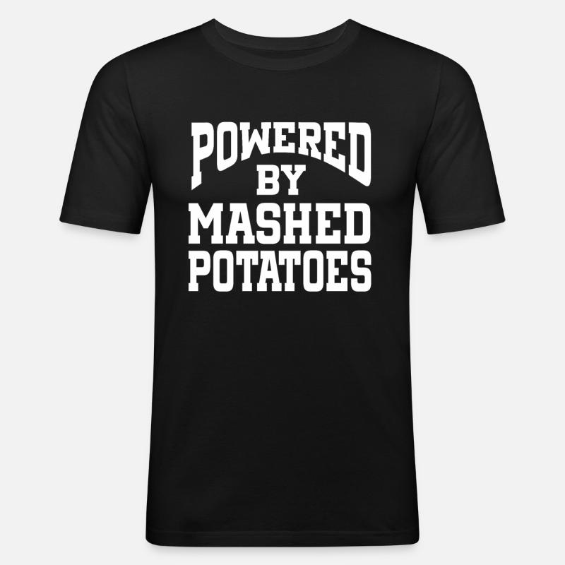 Powered By Mashed Potatoes - Männer Slim Fit T-Shirt - Schwarz