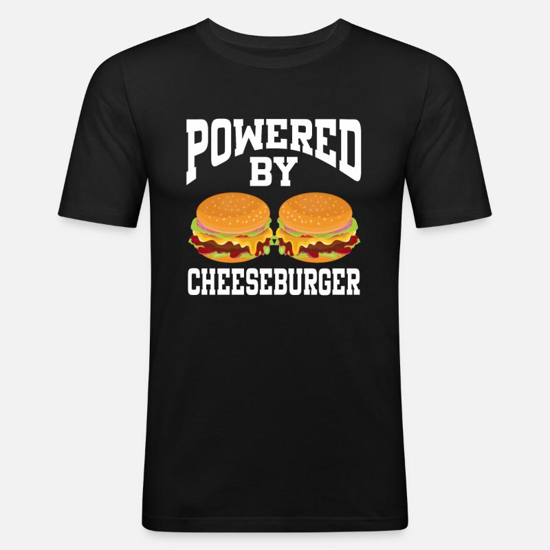 Powered By Cheeseburger - Männer Slim Fit T-Shirt - Schwarz