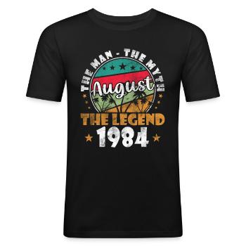 August 1984 Jubiläum 1984 - Legenden August 1984 - Männer Slim Fit T-Shirt - Schwarz - Vorne - Nik (191cm)