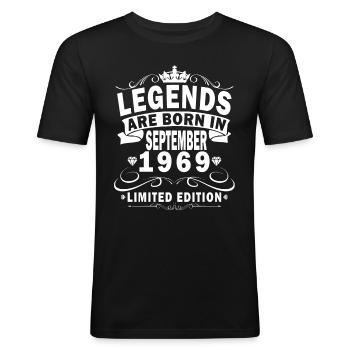 1969 September Geboren Geburtstag Geburtsjahr 1969 - Männer Slim Fit T-Shirt - Schwarz - Vorne - Nik (191cm)