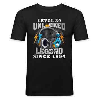 Niveau 30 Débloqué 30 Anniversaire - T-shirt près du corps Homme - noir - Devant - Nik (191cm)