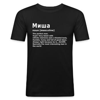 Misha Nom Cadeau Миша - T-shirt près du corps Homme - noir - Devant - Nik (191cm)