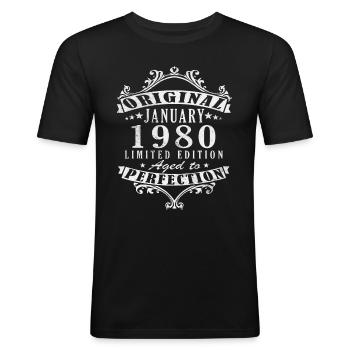 Januar 1980 Geburtstagsgeschenk - Januar 1980 - Männer Slim Fit T-Shirt - Schwarz - Vorne - Nik (191cm)