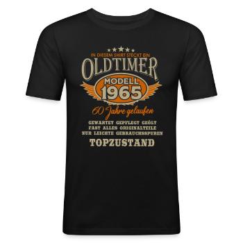 Oldtimer Baujahr 1965 Geboren Jahrgang Geburtstag - Männer Slim Fit T-Shirt - Schwarz - Vorne - Nik (191cm)