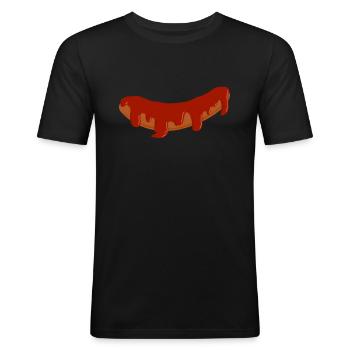 Currywurst - Männer Slim Fit T-Shirt - Schwarz - Vorne - Nik (191cm)